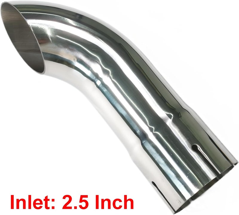 Simnliras 2.5 Inch Inlet Turn Down Exhaust Tip, 2.5" Inlet 2.5" Outlet Stainless Steel Universal Diesel Exhaust Tailpipe Tips with Seal Clamp for 2.5" OD Tailpipes, 9"/230mm Overall Length, Polished - Image 3
